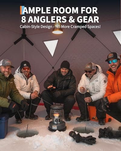 Garvee Insulated Pop-Up Ice Fishing Tent, 6-8 Person Portable Hub-Style Tent, Windproof Thermal Shanty with Hub Design, 420D 3-Layer Fabric for Winter Fishing