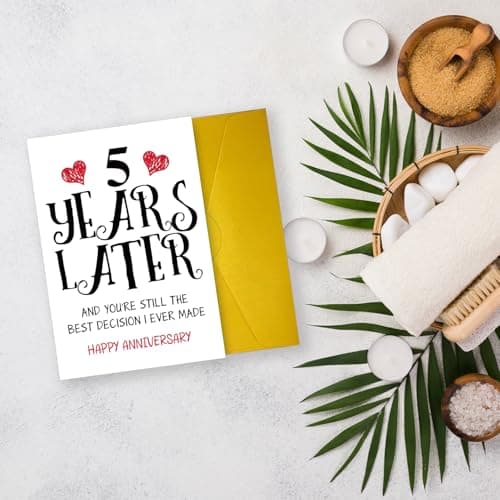 Romantic 5 Years Anniversary Card for Husband Wife, Sweet 5th Wedding Anniversary for Couple, Idea Five Years Wedding Card Gift for Him Her, 5th Wedding Anniversary Card, 5 Years Anniversay Decor