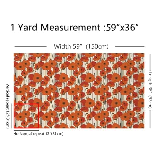 Feelyou 1 Yard Vintage Orange Floral Upholstery Fabric by The Yard Botanical 3D Printed Fabric for Chairs, Pillows, Cushions, Curtains, etc Soft Flannel