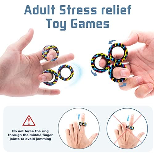 Magnetic Rings Fidget Toy Set, Idea ADHD Fidget Toys, Adult Fidget Magnets Spinner Rings for Anxiety Relief Therapy, Fidget Pack Great Gift for Adults Teens Kids Easter Basket Stuffers (3PCS) B09995133G