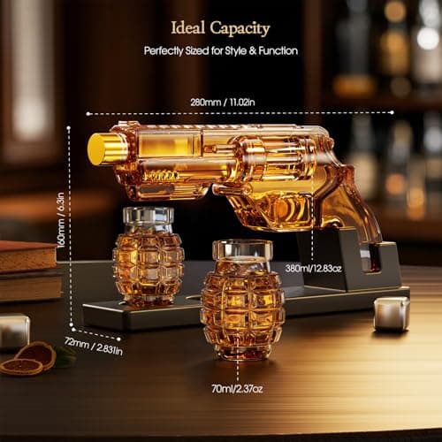 Kollea Whiskey Decanter Set with Grenade-Shaped Shot Glasses, Anniversary Birthday Gifts for Men Who Have Everything, Whiskey Gifts for Father, Husband, Boyfriend & Military Enthusiasts, Christmas