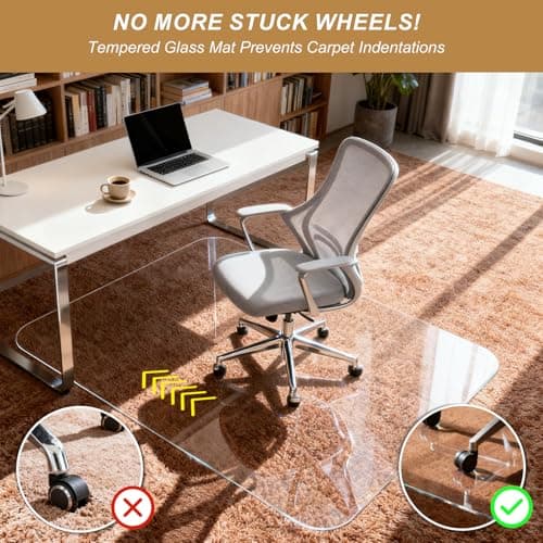 Vicwe Glass Chair Mat for Carpet,32"x48" Tempered Glass Office Chair Mat,1/5" Thick Glass Chair Mat with Rounded and Polished Edges,Smooth Glide for Carpet & Hardwood Floor Protection