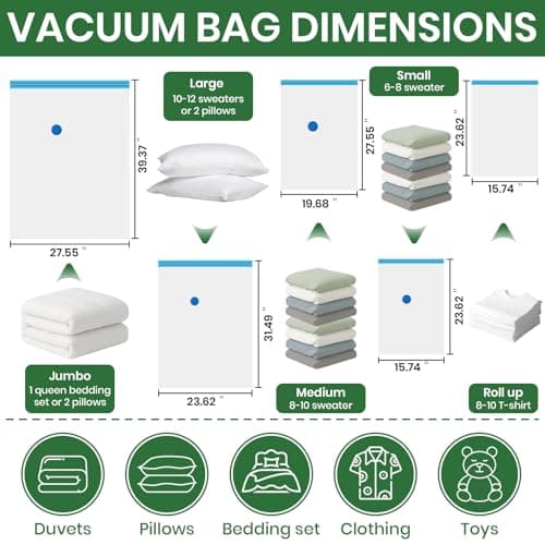Vacuum Storage Bags,20Pack Vacuum Seal Bags with Electric Air Pump,Vacuumm Seal Bag for Clothing,Travel,Clothes,Comforters,Blankets,Pillows-4 Jumbo+4 Large+4 Medium+4 Small+4 Roll Up Space Saving Bag