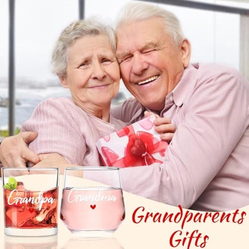 Futtumy Grandparents Gifts, Grandma Wine Glass Grandpa Whiskey Glass Set, Christmas Gifts for Grandparents, Grandma Grandpa Gift for Mothers Day Fathers Day Birthday