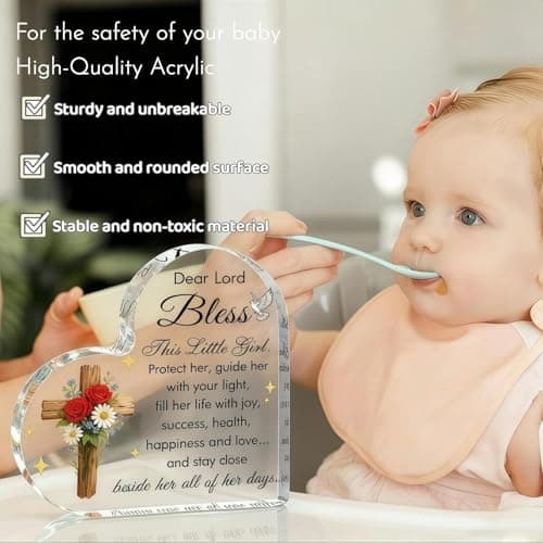 Baby Girl Baptism Gifts, Christmas First Communion Catholic Confirmation Gifts for Newborn BabyGirl, Acrylic Plaque Christian Christening Dedication Baptismal Gift for Teenage, Little Girl