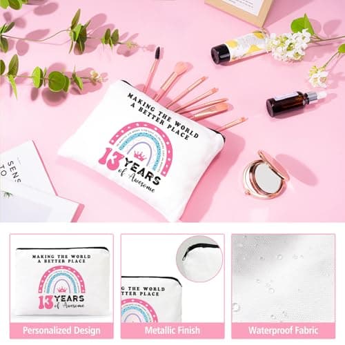 13th Birthday Gifts for Girls – Gift Set for 13 Year Old Girl with Glass, Jewelry, Bracelet, Socks, Makeup Bag – Teen Girl 13th Birthday Decorations – Present for Daughter, Niece, Granddaughter