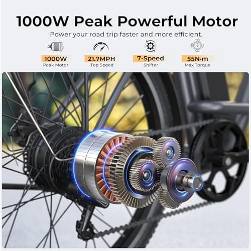 Electric Bike for Adults, Peak 1000W Ebike, 50Miles 21.7MPH UL 2849 Certified Commuter Bike, 26'' City Cruiser Bicycle with 48V Removable Battery, Rear Rack, Adjustable Stem, 7 Speed