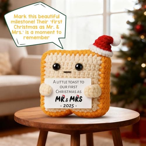 First Christmas 2025 Stocking Stuffer for Boyfriend Girlfriend–Wedding Gifts for Newlyweds Xmas Ornament for Couple Husband Wife – Sentimental Crochet Toast Plush Figure Decoration