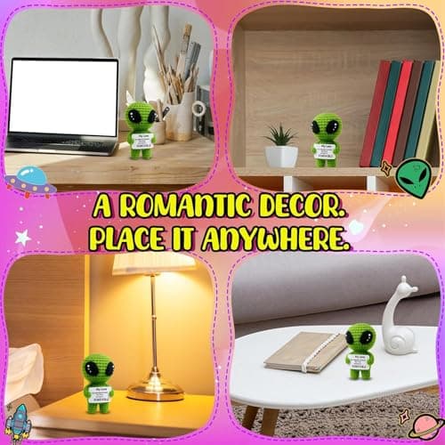 MAMAGIFTREE Romantic Alien Gift for Girlfriend Boyfriend – Handmade Crochet Love Keepsake with “You Abducted My Heart” Message Card – Cute Valentines Day for Her Him Wife Husband B0FM8BPWTP