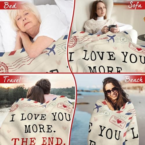 Christmas Anniversary Couple Gifts for Women - I Love You More Soft Fleece Throw Blanket 50x60 in - Birthday Romantic Gifts for Girlfriend Boyfriend Wife Husband, I Love You Gift for Him Her