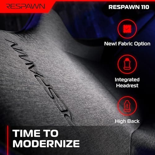 Respawn 110 Ergonomic Gaming Chair - Reclining Office Video Game Swivel Chair with Lumbar Support, Headrest, Heavy Duty, High Back, Racing Style Gaming Recliner Seat for Computer Gamer - Gray Fabric