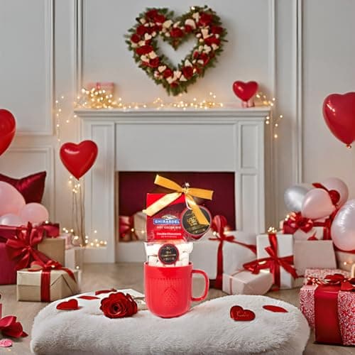 Hot Chocolate Gift Set Made with Ghirardelli, Includes 1 Single-Serve Packet of Ghirardelli Double Chocolate Hot Cocoa Mix, 1 Pack of Mini Marshmallows, and Ceramic Mug, Gourmet Hot Cocoa Gift Set