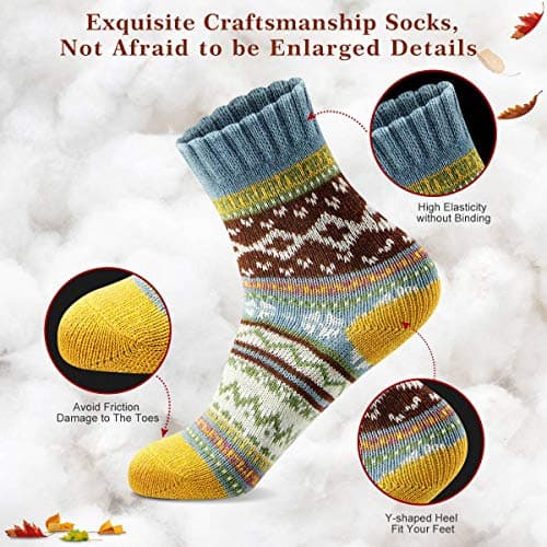 Breathable Premium Wool Blend,Stretchy Cuffs,Cozy House Socks,Outdoor Winter & Boot Socks,Gifting & White Elephant Exchanges FYC Socks for Women Winter Thick Warm Wool Socks Cozy Crew Christmas Gift B07YFLTR2L