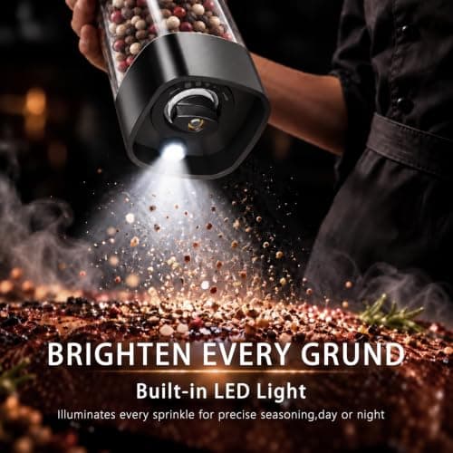 LED Display & Light, Ceramic Core, Adjustable Grind, 3.5 oz x2, Kitchen Gadget for Cooking, BBQ, Home Gifts for Women Men Electric Salt and Pepper Grinder Set,Automatic Pepper Mill Shakers,2 Pack B0FCF875FT