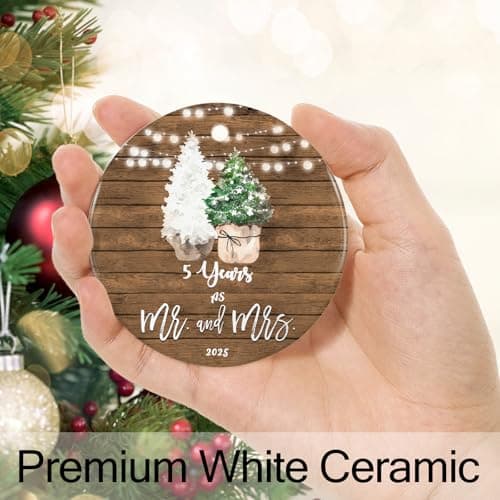 5th Anniversary Ornament Gifts for Couple, 5 Year Wedding for 5th Anniversary, Ceramic Keepsake 5 Year as Mr and Mrs Christmas Ornaments