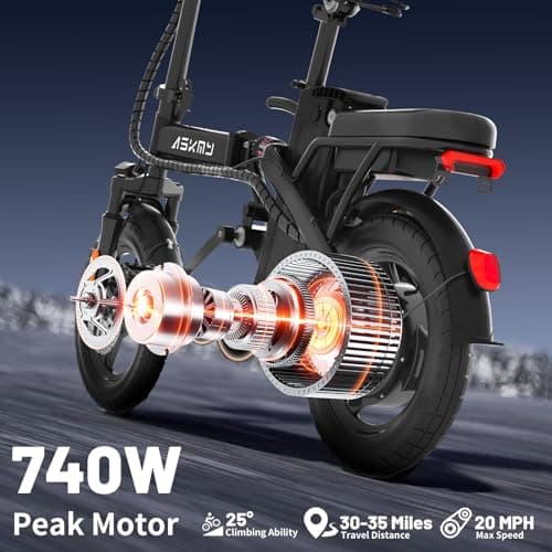 Electric Bike for Adults and Teens, 740W Peak Motor E-Bike with 30-60 Miles PAS Range, 48V 10AH/20AH Removable Battery, 14" Folding Mini Ebike with 20MPH, Electric Bicycle for Commute
