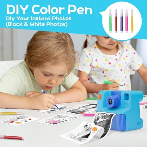 Kids Camera Instant Print, Christmas Birthday Gifts for Girl Boys 3-12 Years Old, FHD Selfie Digital Video Cameras Toddler 3 Rolls Print Paper & 32G Card (Blue) B0CSYC751H