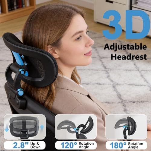 Office Chair, Ergonomic Office Chair with Headrest, Comfy Home Office Desk Chairs with Lumbar Support & Flip-up Armrests, 330LBS High Back Mesh Computer Desk Chair for Home Office, Black