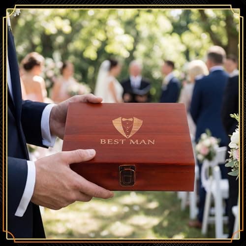 Complete Proposal Gift Set, Box, Flasks, Sunglasses, Funnel, Bottle Opener, Wooden Cups, Bachelor Party Favor 42 Pcs Groomsmen Gifts Set of 6 Wedding Best Man Gift, Brown B0G6ZNR6MC