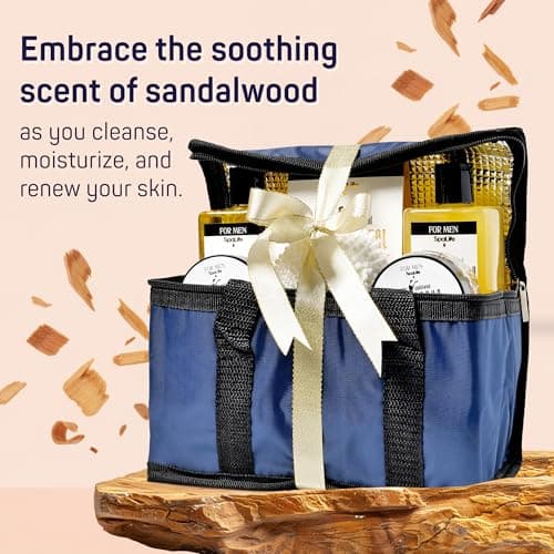 SpaLife Men's Sandalwood Luxury Spa Skincare Set - Complete Care Kit for Rugged Revitalization, Exfoliating Scrub - Bath and Body Collection for Cleansing, Moisturizing, and Rejuvenation