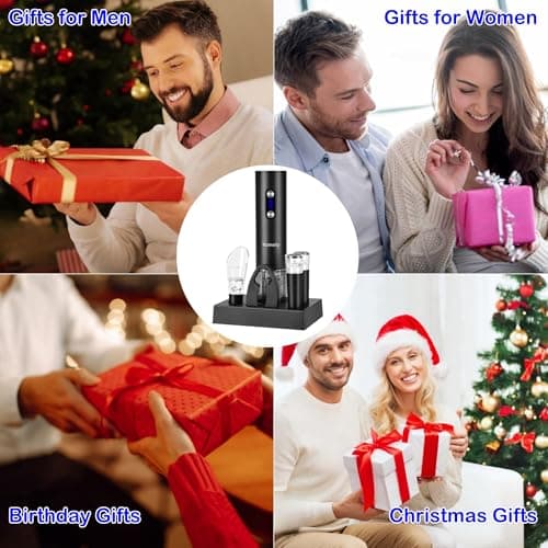 Electric Opener Set With Base, Accessories Including Rechargeable Corkscrew, Aerator, Stoppers and Foil Cutter - Perfect Gifts for Wine Lovers