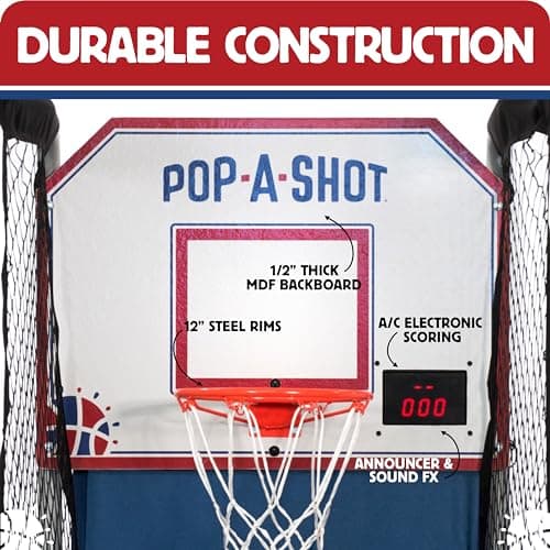 Pop-A-Shot Home Single Shot | Arcade Basketball Fun at Home | Infrared Sensor Scoring | 6 Game Modes | 4 Balls | Foldable Storage | for All Players