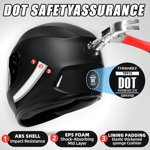 TRIANGLE Full Face Motorcycle Helmet DOT Approved, Street Bike Racing Helmet for Men Women with Tinted & Clear Visors & Carrying Bag