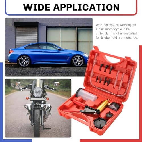 weyleity 2-in-1 Brake Bleeder & Vacuum Pump Kit | Essential for Brake & Clutch Maintenance, Handheld Vacuum Brake Bleeder Pump with Pressure Gauge, Adapters, and Case (Red)