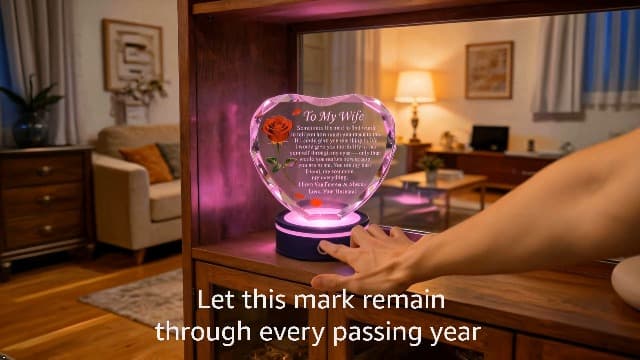 Wedding Anniversary Birthday Christmas Valentine's Day Gift from Husband, To My Wife, K9 Crystal, Color Changing LED Romantic Gifts for Wife Crystal Heart Rose Keepsake LED Base B0GV7TXQF4