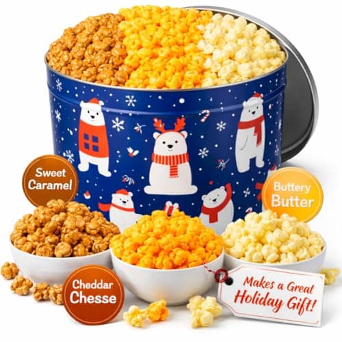 2 Gallon, 3 Flavors Uncle Myron's Christmas Popcorn Tin, 3 Flavors, Holiday Food Gift Basket B0FMZDY4VP