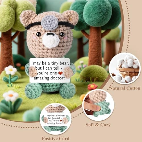 Phd Gifts for Female Male Staff, Doctor Nurse Week Appreciation, Retirement & Birthday Gift Funny Doctor Gifts Women Men, Handmade Crochet Bear for Doctors Students B0GGZDFFD6