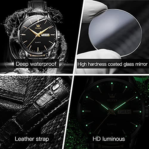 OLEVS Amazon Watches,Brown Leather Watch for Men,Men Day Date Watch,Men's Luminous Watch,Dress Watch for Men,Rose Gold Watch for Men,Men's Fashion Quartz Watch,Waterproof Brown Man Watches