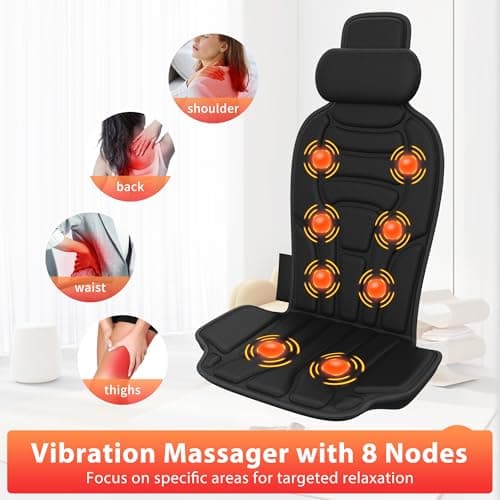 Back Massager with Heat,Vibration Massage Chair Pad with 5 Massage Modes & Adjustable Heat Levels, Memory Foam Back Massager Cushion for Office Chair, or Home Use,Midnight