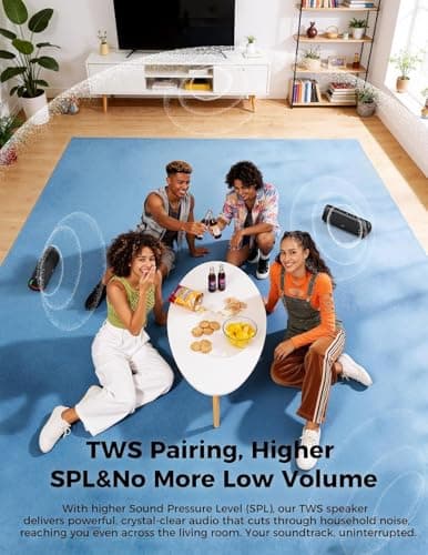 Bluetooth Speaker with HD Sound, Portable Wireless, IPX5 Waterproof, Up to 20H Playtime, TWS Pairing, BT5.3, for Home/Party/Outdoor/Beach, Stocking Stuffers, White Elephant Gifts for Adults (Black)