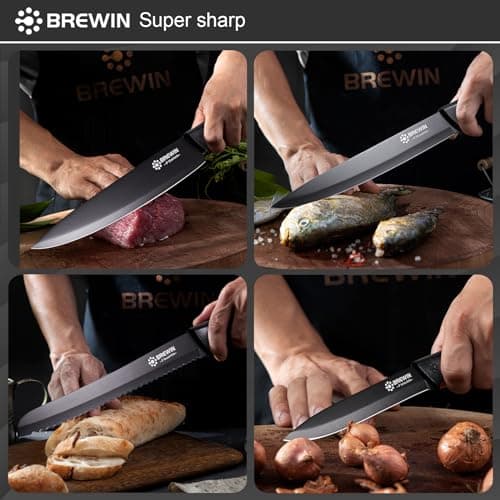 Knife Set, Brewin Kitchen Knife Set, Knives Set for Kitchen, Universal Knife Block, Utility Knife Block Set, New Home Essentials, Apartment Essentials, Dishwasher Safe