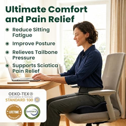 Seat Cushions for Office Chairs Wheelchair Cushion for Long Sitting Back Pain,Memory Foam Seat Car Computer Desk Chair Cushion,Coccyx Cushion for Tailbone Pain Relief Cushion Office Chair Black