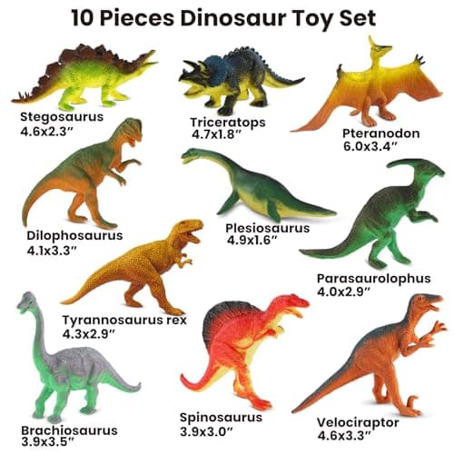 Zippytots Dinosaur Toys for Kids 3-5, 10 PCS Realistic Plastic Dinosaur Figure Toy Set Including T-Rex, Stegosaurus, Spinosaurus, Ideal Gift for Toddle