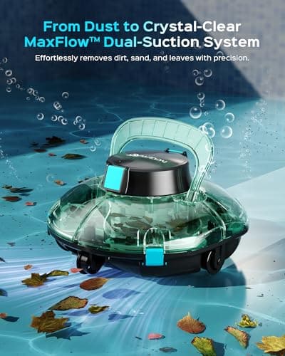 (2026 Upgrade) Cordless Robotic Pool Cleaner, Lasts 80 Min, Automatic Vacuum for Above-Ground Pools up to 650 Sq.ft, Portable, Self-Parking, Transparent Green