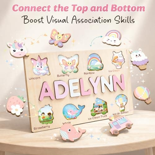 Personalized Name Puzzle for Toddlers 1-3 | Custom Wooden Baby Girl Gift with 48 Animal Art Sets | 1st Birthday Gift for Girls | Personalized Baby Boy & Girl Gifts Keepsake B0GSZSCM69