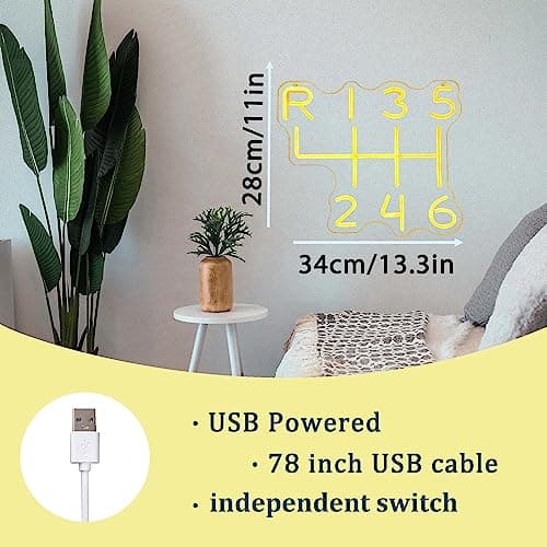 Car Gearbox Neon Sign, Neon Manual Gearbox Design Gifts for Dad, LED Garage Lamp Neon Lights for Wall Decor, Man Cave Garage Decor, USB Neon Sign for Auto Room Garage Repair Shop Gifts for Husband B0C9DNGD8P