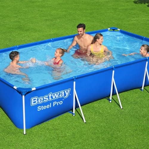 Bestway Steel Pro 13 Foot x 32 Inch Rectangular Above Ground Outdoor Pool Steel Framed Vinyl Swimming Pool with 1,506 Gallon Water Capacity, Blue