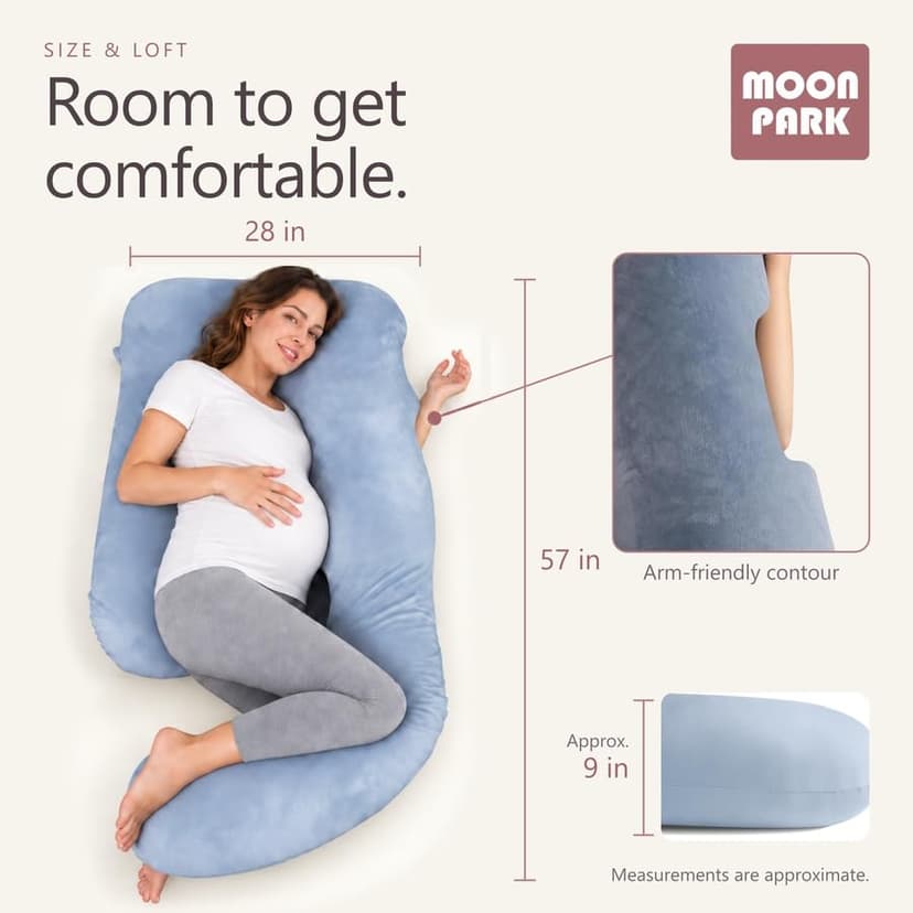 MOON PARK Pregnancy Pillows for Sleeping - U Shaped Full Body Maternity Pillow with Removable Cover - Support for Back, Legs, Belly, HIPS - 57 Inch Pregnancy Pillow for Women - Grey
