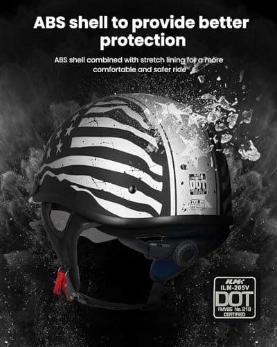 ILM Half Helmet Motorcycle Open Face Sun Visor Quick Release Buckle DOT Approved Cycling Motocross Suits Men Women 205V (M, Patriotic Flag)