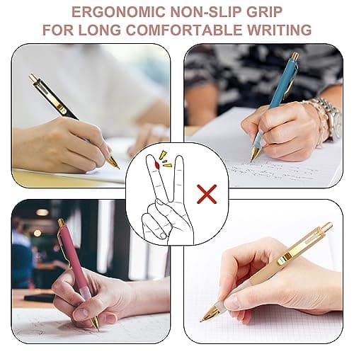 Linbsunne Ballpoint Pens Black Medium Point 1mm Pen with Super Soft Grip Ball Point Pen for Men Women Retractable Pens (gold-12 pcs)