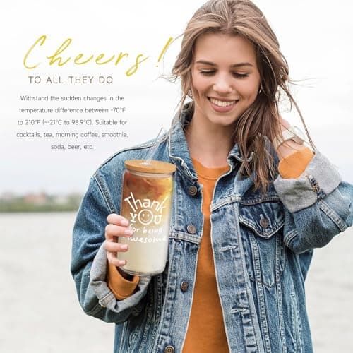 Thank You Gifts for Women, Teacher Appreciation Gifts, Employee Appreciation Gift for Coworkers Employees Teachers Nurse Secretary w Thanks Cards, Awesome Glass Cup