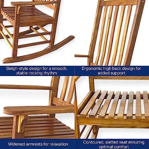 Patio Wise Acacia Wood Rocker Chair, Indoor/Outdoor Wooden Rocking Chairs, Porch, Deck, Patio, & Balcony Furniture, 26 -Inches Long x 35 ½ -Inches Wide x 44 ½ -Inches High, Teak