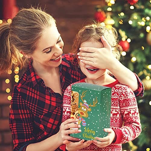 Uptotop Christmas Cookie Boxes, 24 Pcs Small Christmas Party Boxes with 6 Different Designs and Color, Xmas Bakery Pastry Boxes for Pastries, Cupcakes, Brownies, Donuts, 4" x 2.7" x 6.3"