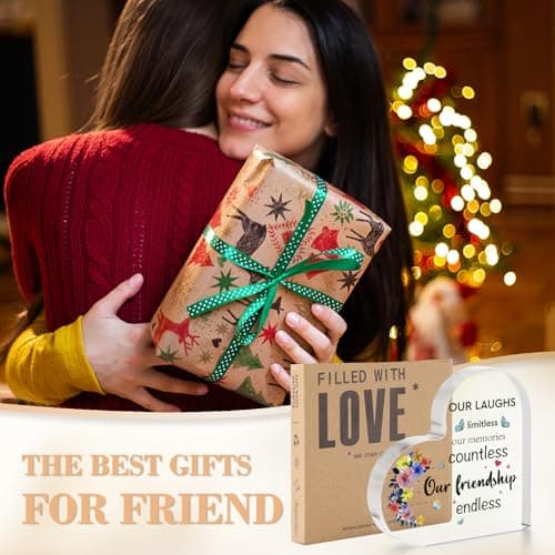 Best Friend Birthday Gifts for Women, Christmas Friendship Gifts for Women, BFF Sister Coworker Bestie Christmas Gift for Woman, Cute Heart Acrylic Plaque Paperweight Keepsake Decor