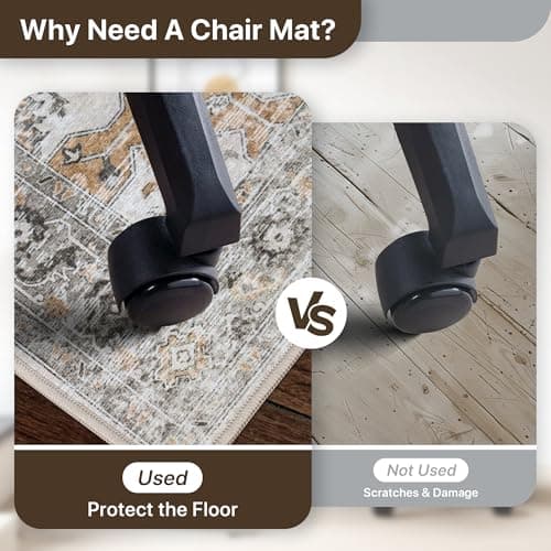 36"x48" Office Chair Mat for Hardwood Tile Floor, Under Desk Carpet Protector for Rolling Computer Chair Mat, Machine Washable Area Rug, Anti-Slip 1/5" Thick Low Pile Thin Vinyl Floor Mat, Taupe