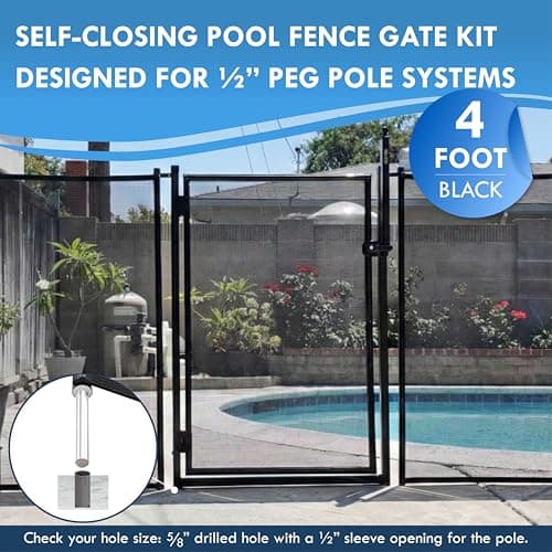 All Safe Pool Fence Door Gate Kit - 4-Foot Black Self-Closing Pool Gate for Decks, Lockable & Easy DIY Installation - Safety Swimming Pool Gate for Kids & Inground Pool Fencing, Durable U-Safe Frame